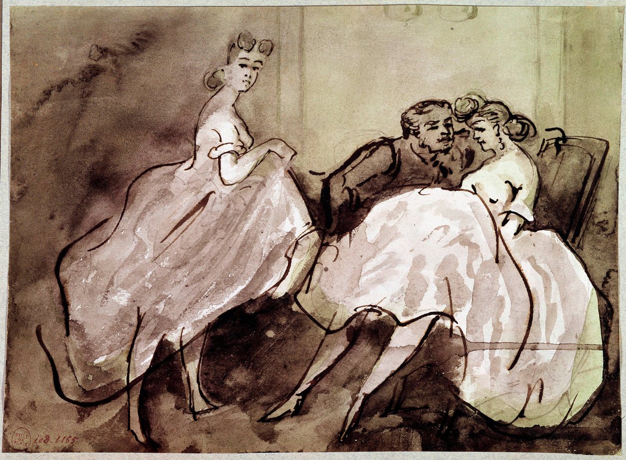 Két prostituált és egy csábító jelenet kliense egy bordélyházban. Constantin Guys (1805-1892) rajza 19. századi Párizs, Musee Carnavalet alkotó: Constantin Guys