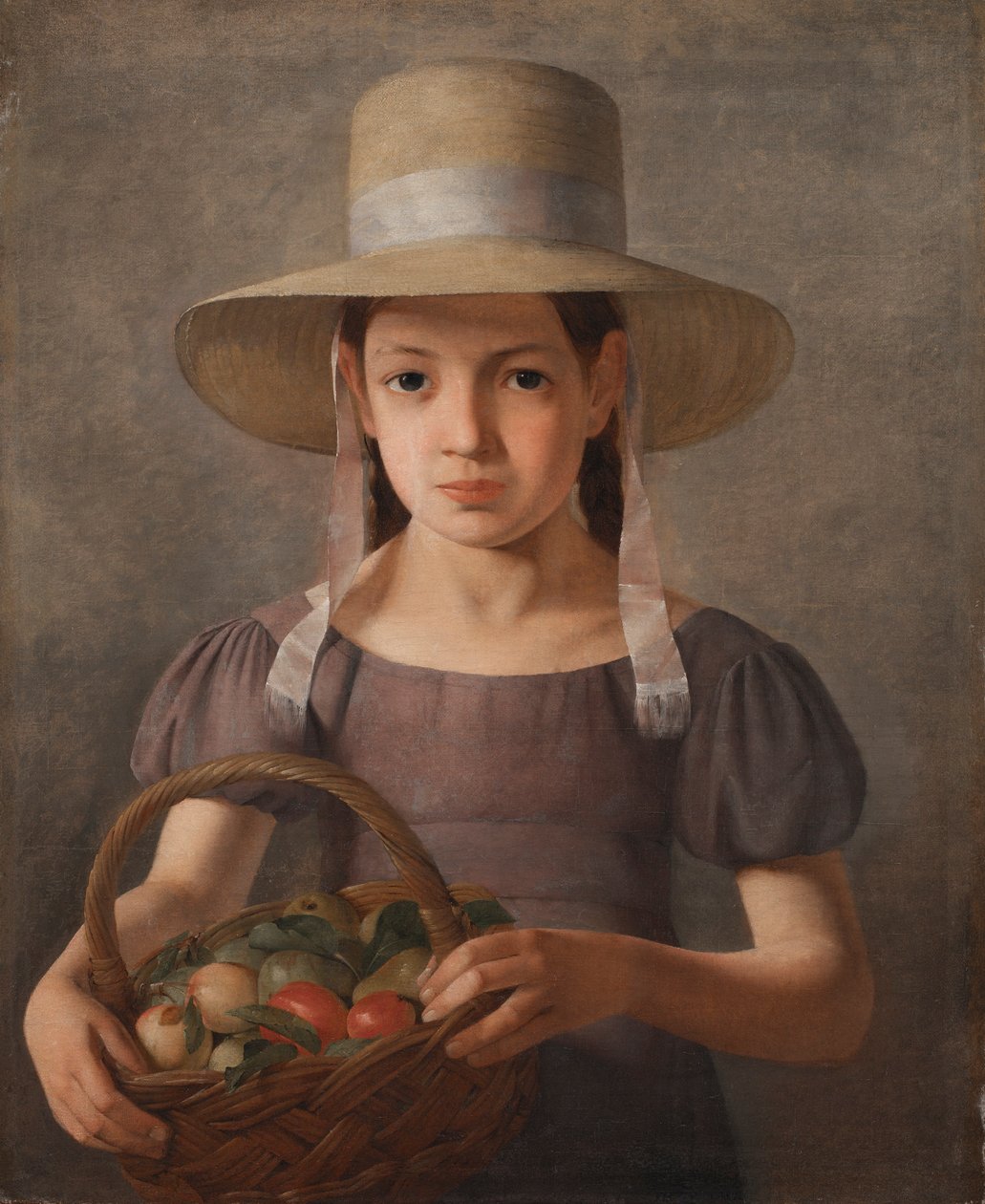 Lány gyümölccsel a kosárban, 1827 körül alkotó: Constantin Hansen