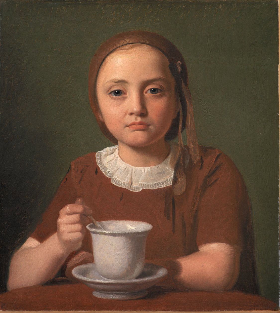 Egy kislány, Elise Købke portréja, előtte csészével alkotó: Constantin Hansen