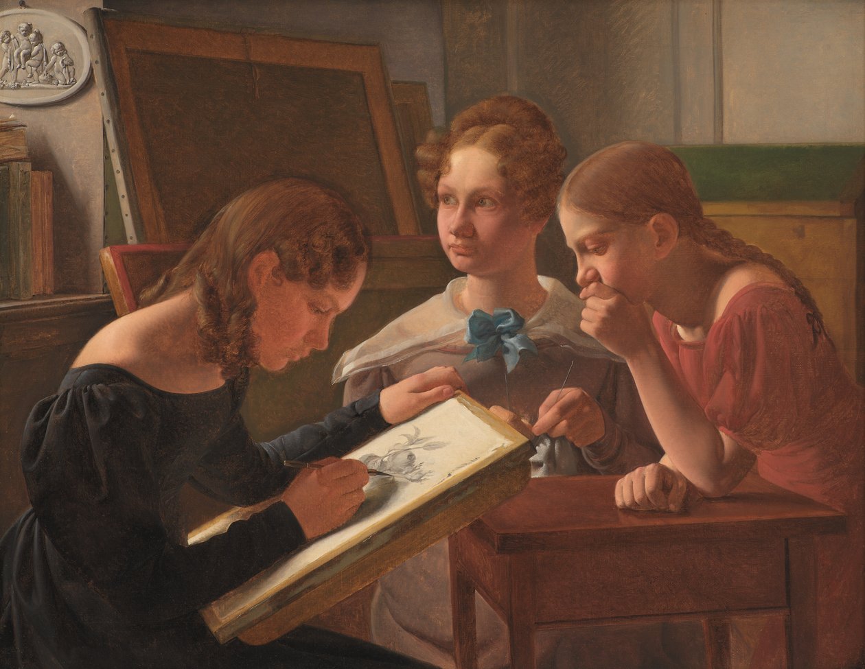 Három fiatal lány. A művésznővérek: Alvilde, Ida és Henriette alkotó: Constantin Hansen