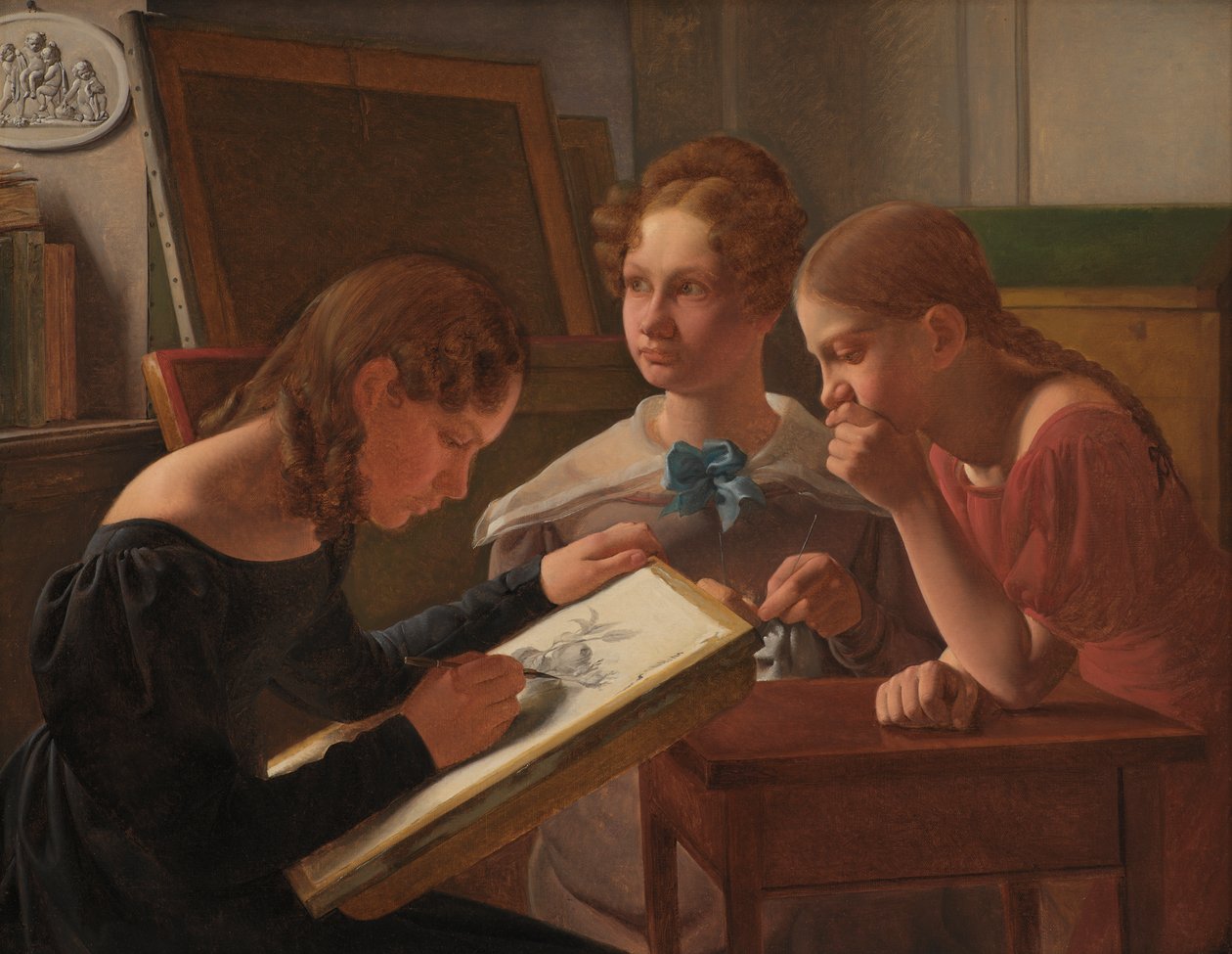 Három fiatal lány. A művésznővérek: Alvilde, Ida és Henriette, 1827 alkotó: Constantin Hansen