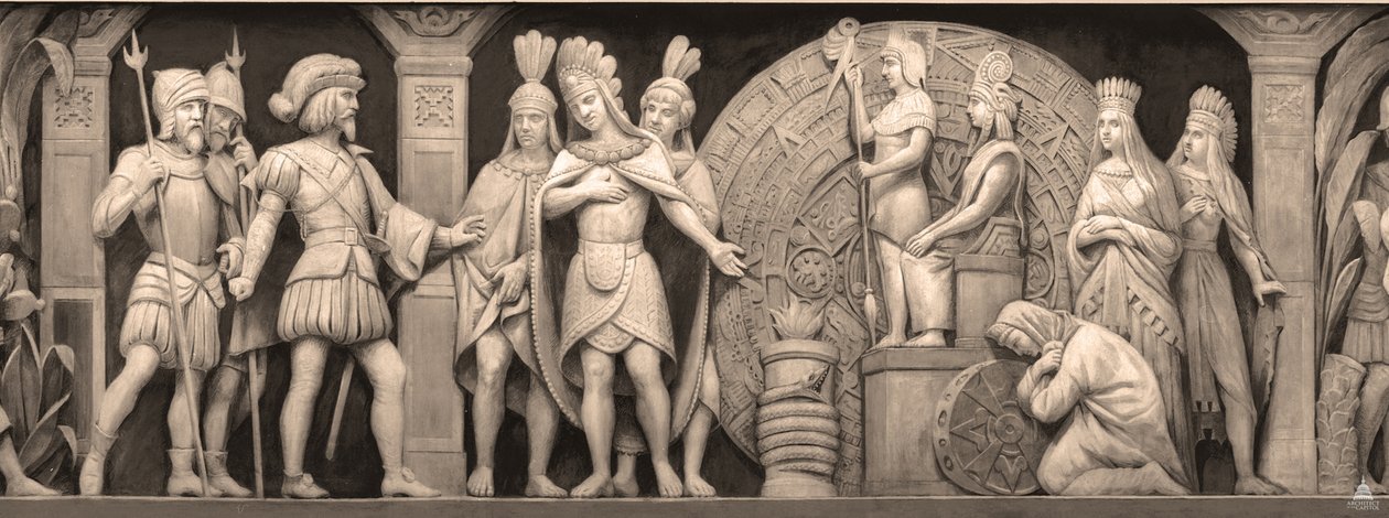 Cortez és Montezuma a mexikói templomban A fríz az Egyesült Államok Capitoliumának rotundájában, 186 alkotó: Constantino Brumidi