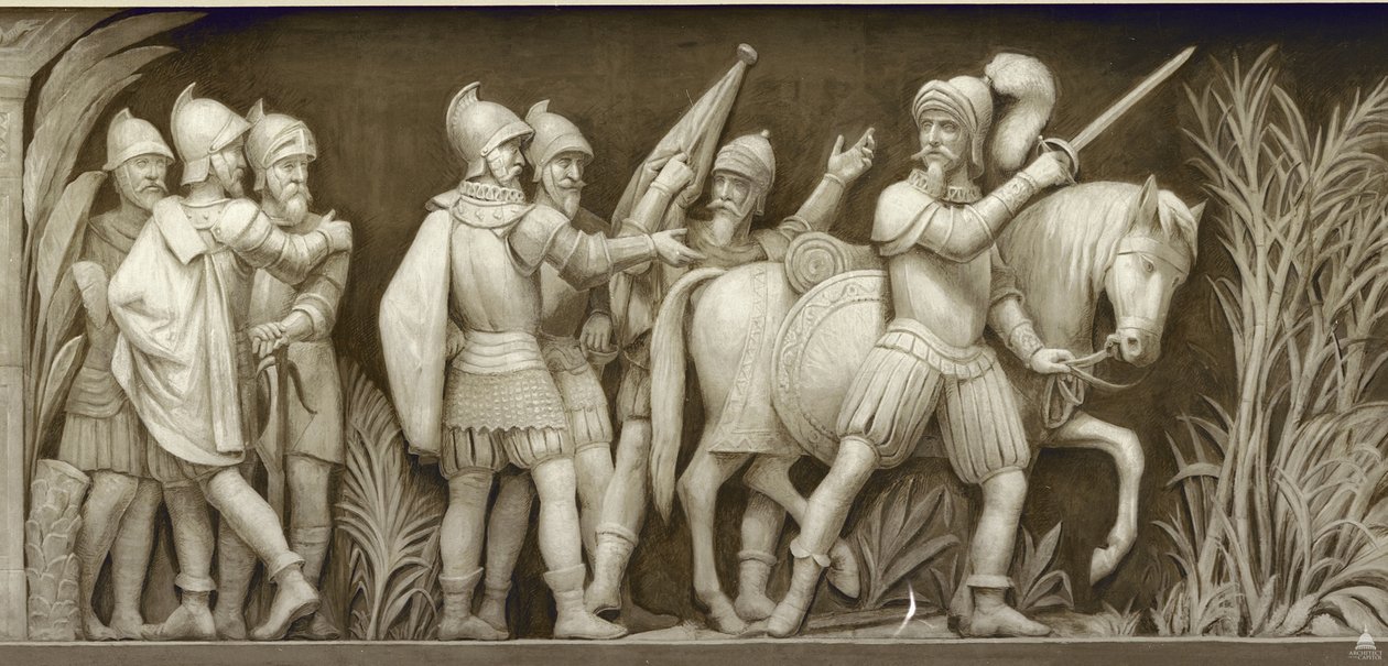 Pizarro Peruba megy A fríz az Egyesült Államok Capitoliumának rotundájában, 1860-1873 alkotó: Constantino Brumidi