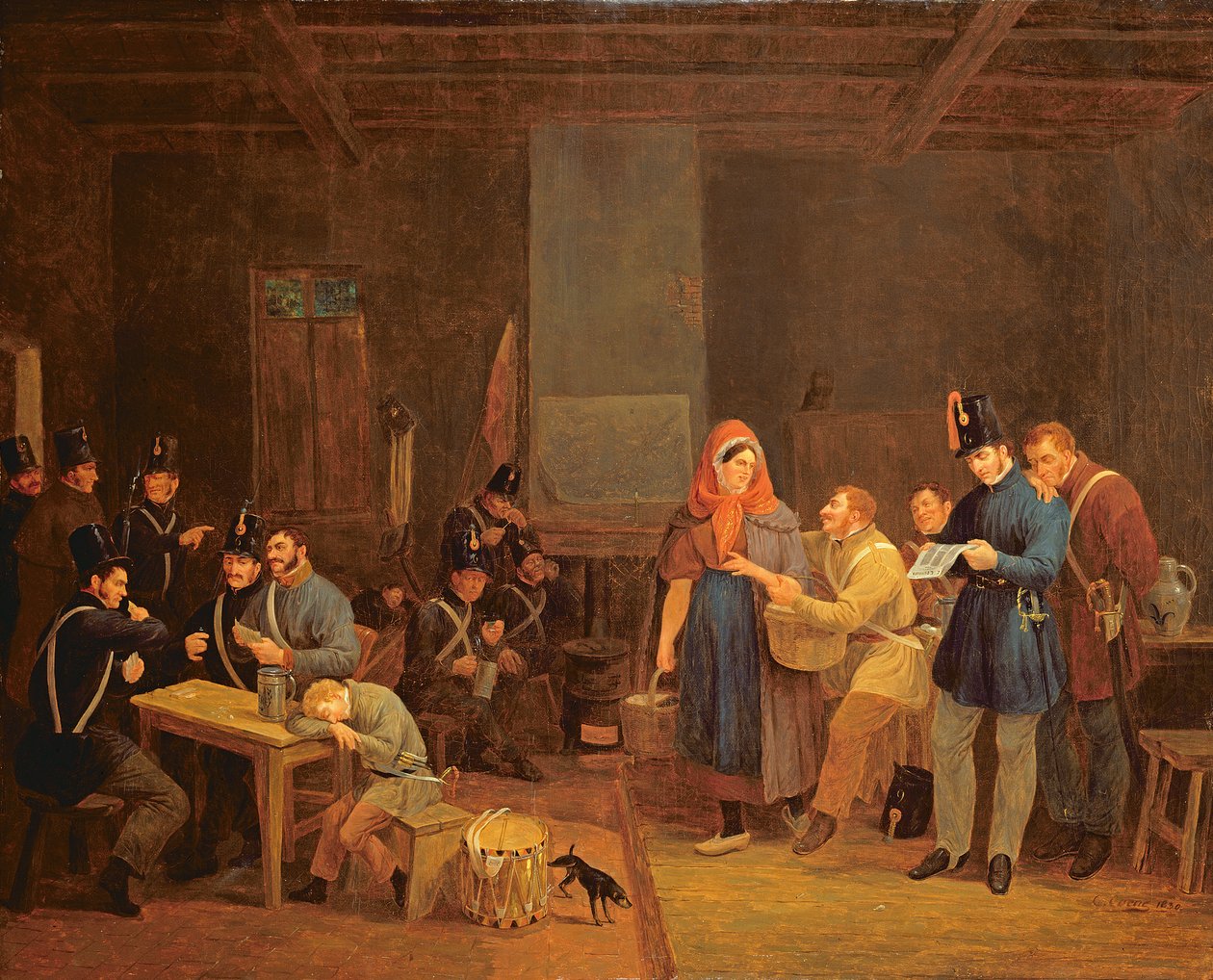 A brüsszeli városi őrség őrszobája, 1830 (olajfestmény) alkotó: Constantinus Fidelio Coene