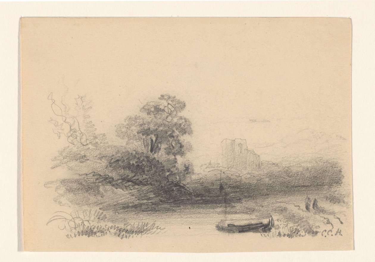 Táj víz és evezős csónak alkotó: Constantinus Cornelis Huysmans (signed by artist)