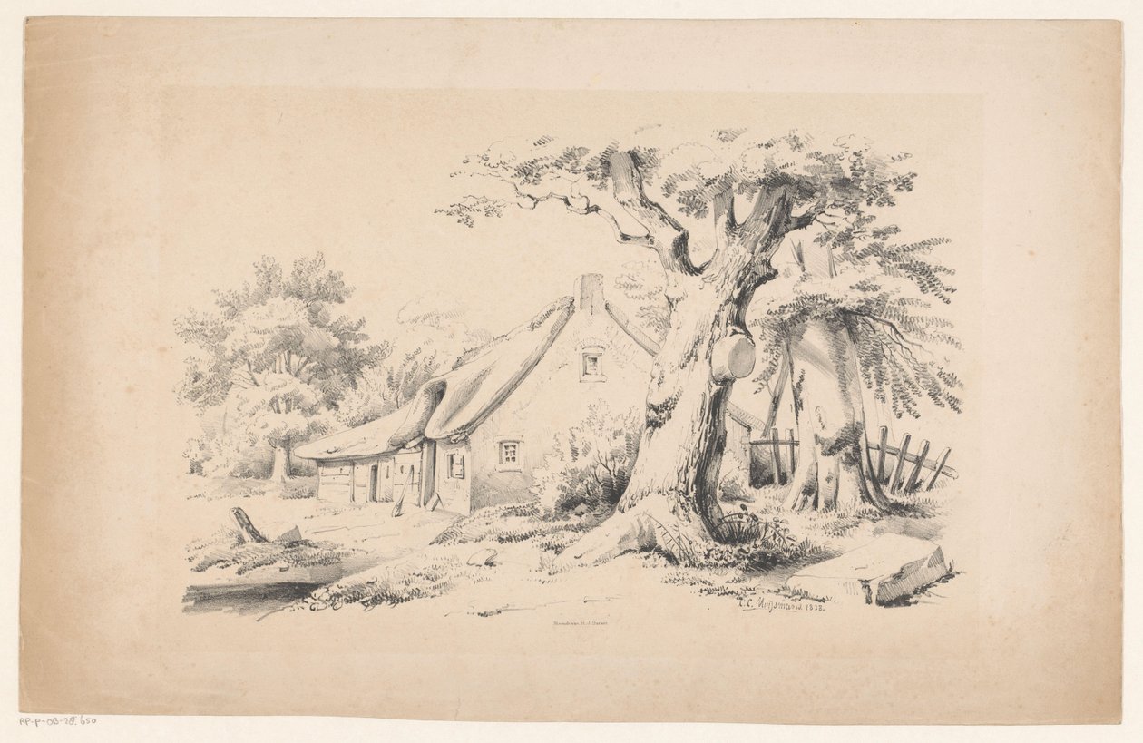 Farm és két fa A táj (sorozat címe) alkotó: Constantinus Cornelis Huysmans