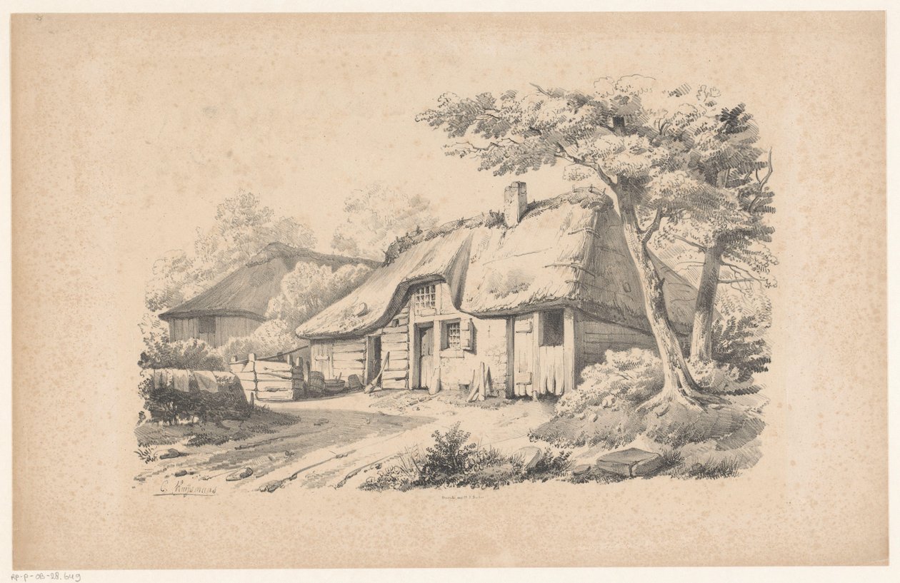 Parasztház nádtetővel A táj (sorozat címe) alkotó: Constantinus Cornelis Huysmans