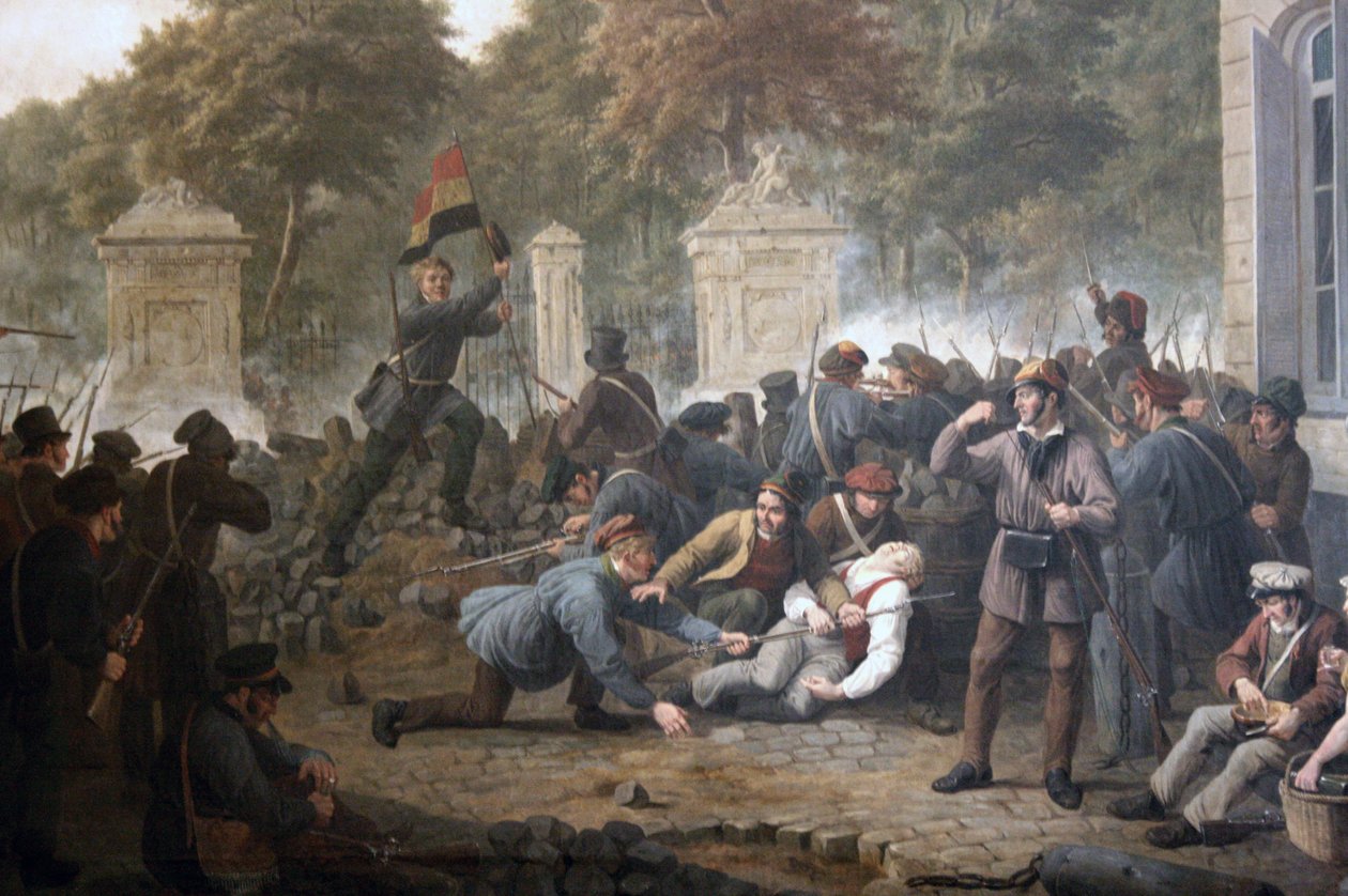 Forradalmi barikád a Brüsszeli Parkkal szemben a belga lázadók és a holland erők közötti harcok során 1830-ban alkotó: Constantinus Fidelio Coene