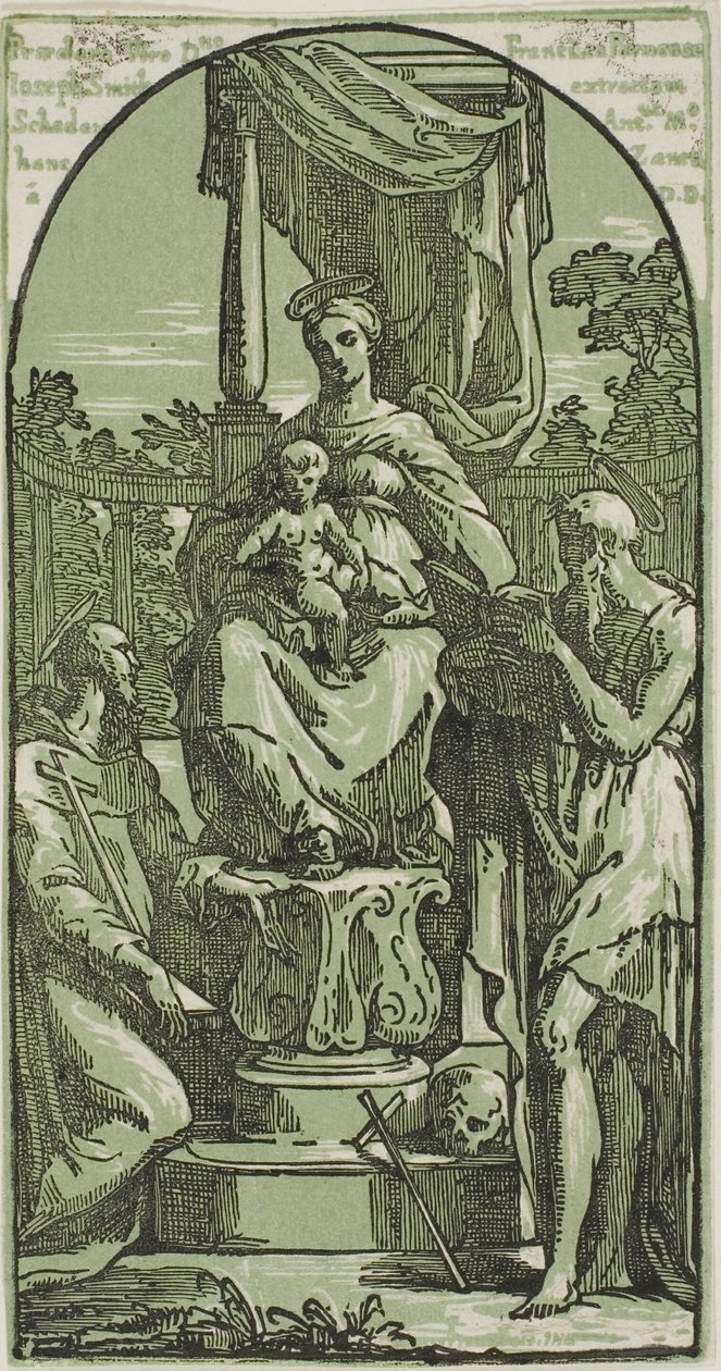 Madonna és gyermeke trónolva, Szent Jeromos és Szent Ferenc alkotó: Conte Antonio Maria Zanetti the Elder