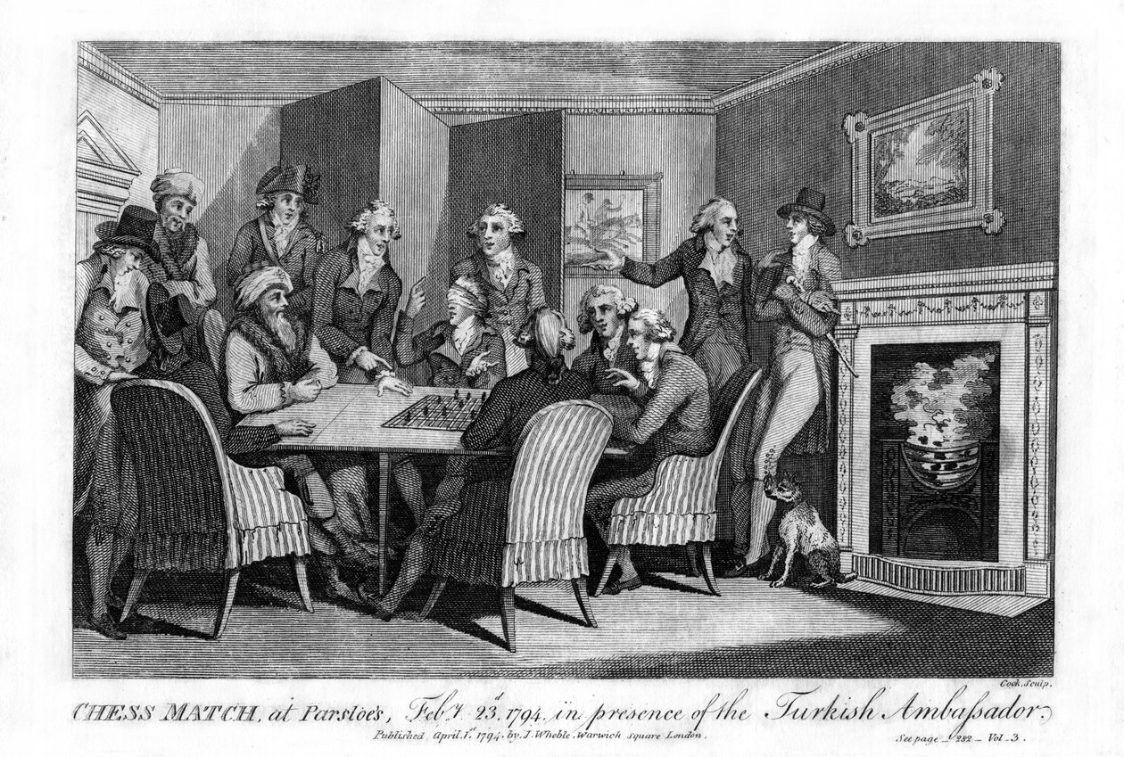 Sakkmérkőzés, Parsloesban, 1794. február 23-án, a török nagykövet jelenlétében, 1794. alkotó: Cook