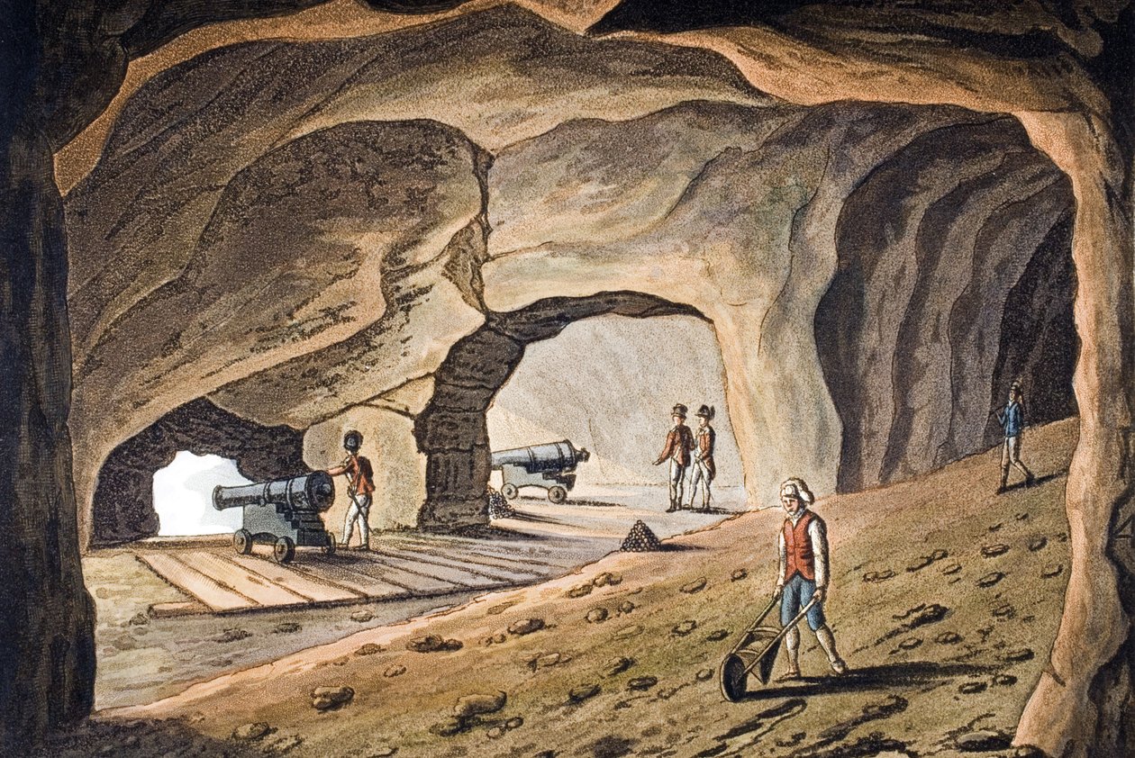 Egy galéria belsejében a Gibraltári sziklán, Joseph Constantine Stadler (fl.1780-1812) metszete alkotó: Cooper Willyams