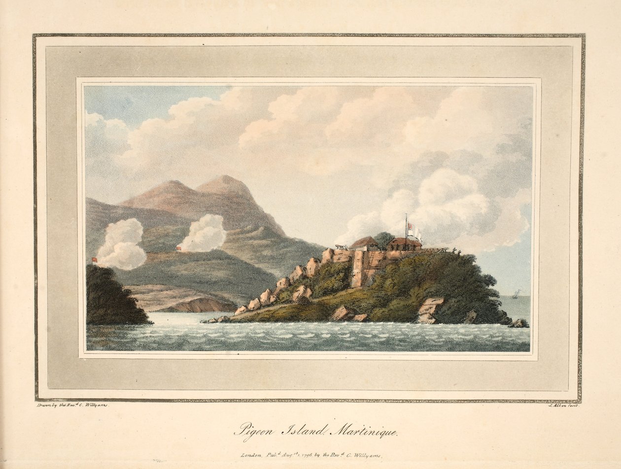 Pigeon Island, Martinique, Cooper Williams tiszteletes "An Account of the Campaign in the West Indies" illusztrációja, S. Allen litográfiája, pub. London 1796 alkotó: Cooper Willyams