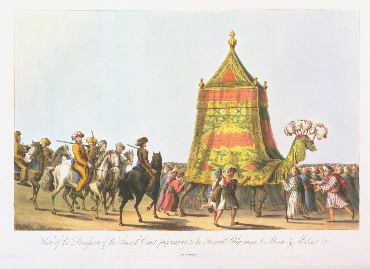 Kilátás a Szent Teve körmenetére, amely az éves mekkai és medinai zarándoklatra készül, pub. 1822 alkotó: Cooper Willyams