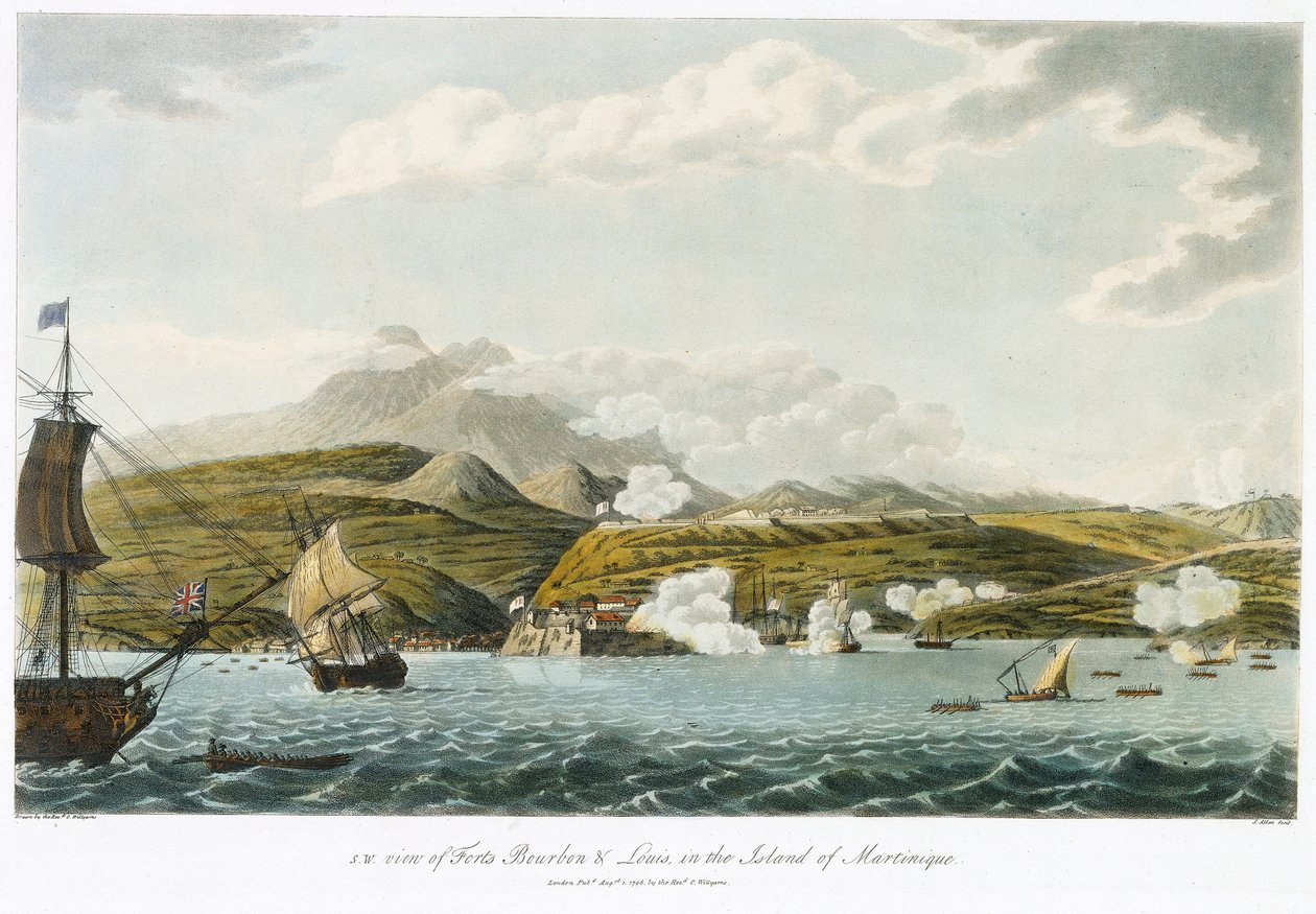 A Bourbon- és a Fort Louis-erőd (Fort Saint Louis) délnyugati nézete Martinique-ban, február 5. - március 22. alkotó: Cooper (after) Willyams