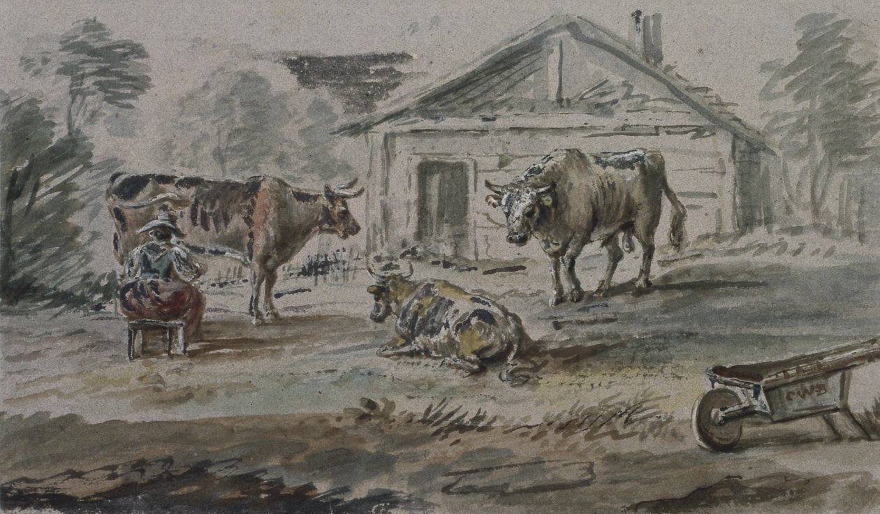 Szarvasmarha egy kunyhó előtt áll alkotó: Copplestone Warre Bamfylde