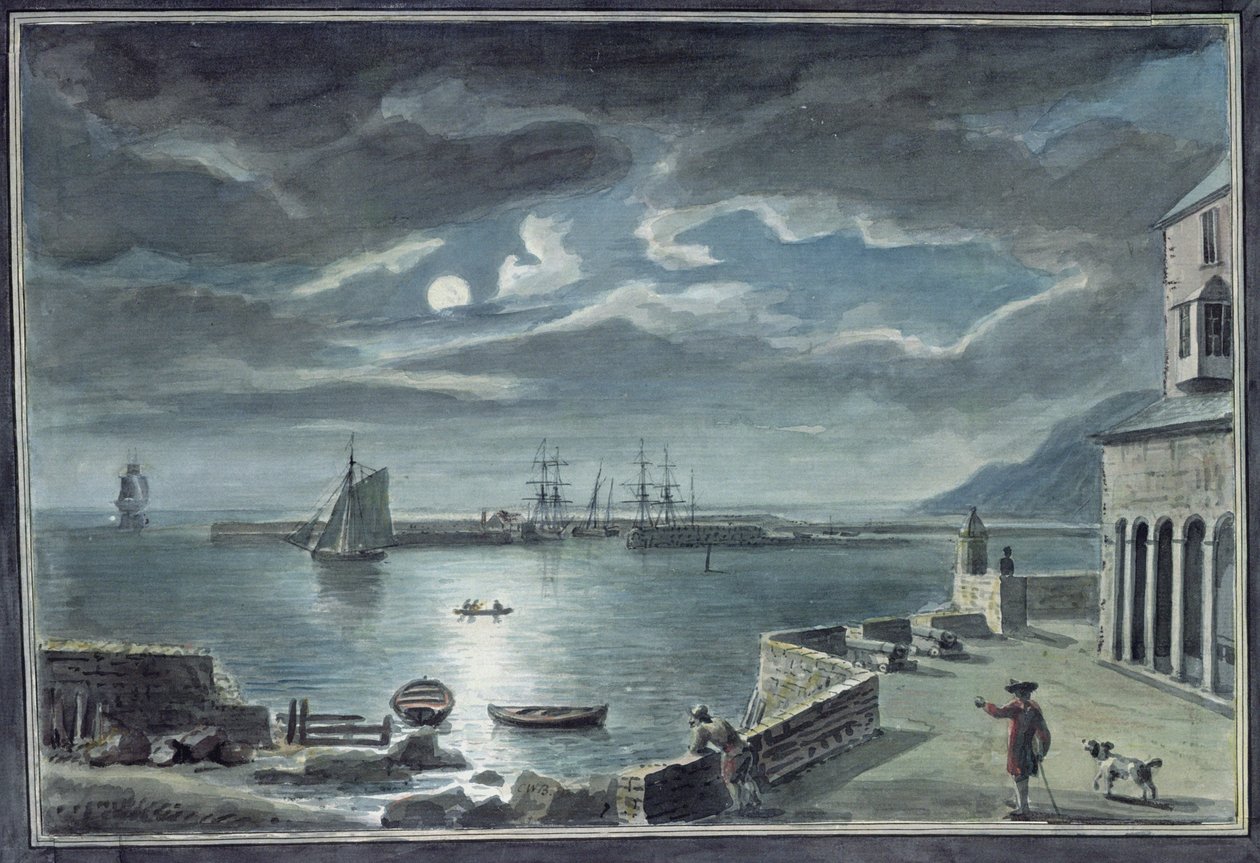 The Harbour and the Cobb, Lyme Regis, Dorset, Moonlight alkotó: Copplestone Warre Bamfylde