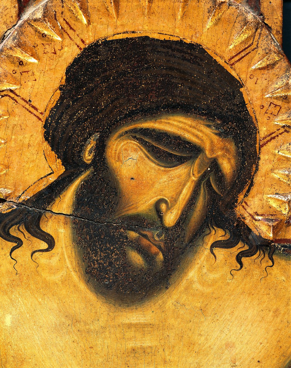 Jézus szenvedő arca, Coppo di Marcovaldo feszületének részlete (kb. 1220-1276 után) alkotó: Coppo di Marcovaldo