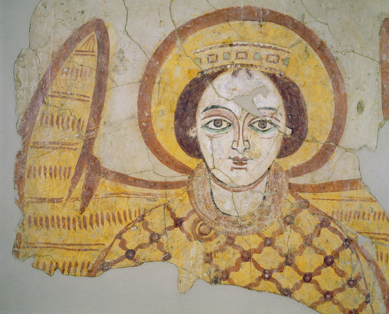 Koronás arkangyal széttárt szárnyakkal, a szudáni Faras katedrálisából. alkotó: Coptic