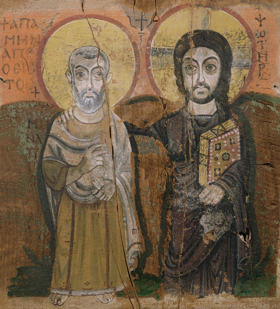Abbott Menát Krisztussal ábrázoló ikon, Baouitból, 6-7. század (tempera a panelen) alkotó: Coptic