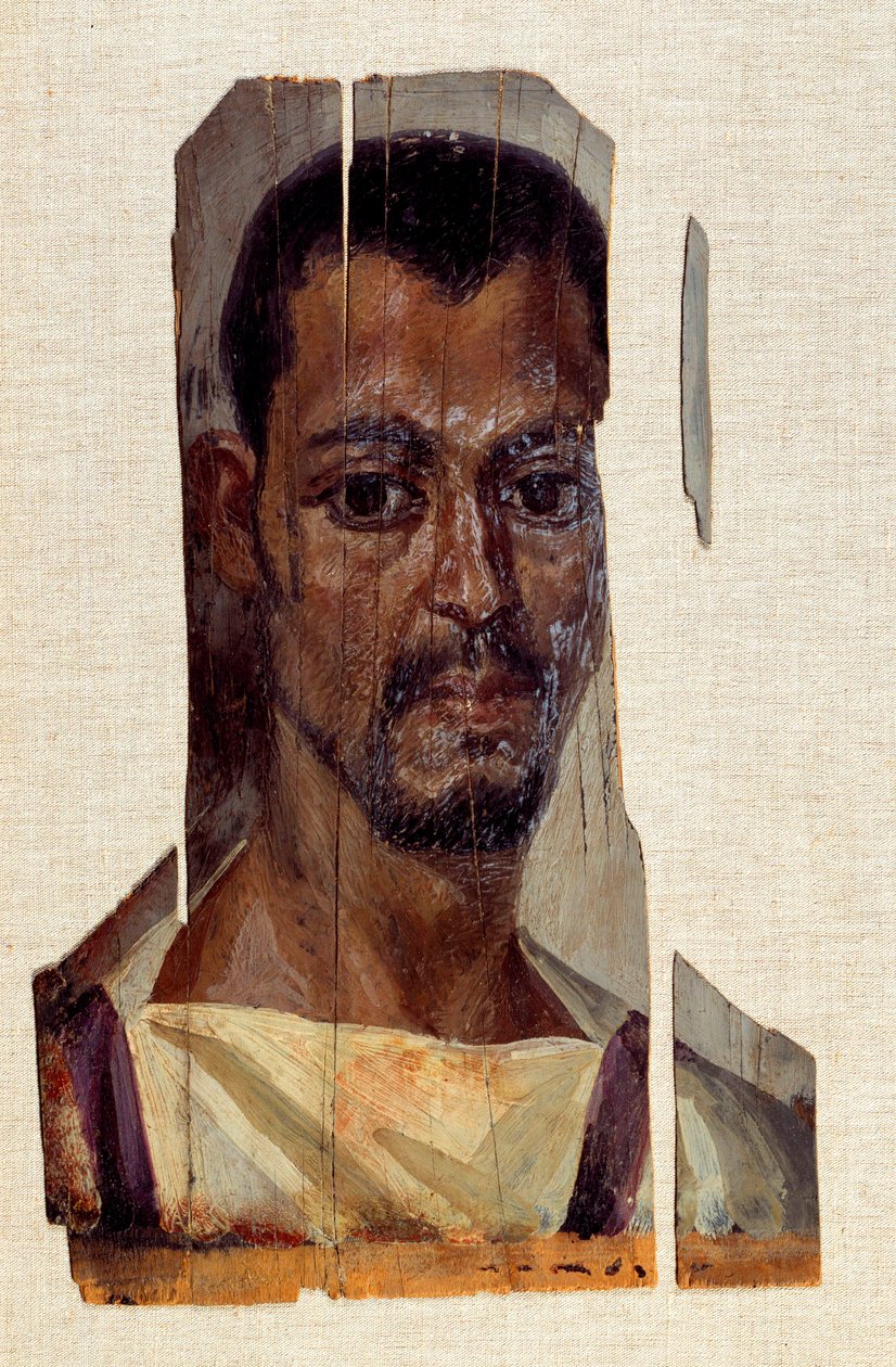 Férfi múmia portréja. 3. század, római kor (ókori Egyiptom) (Kr. e. 30-395) Fayoum (Fayum) vidékéről. V 0,41x0,14 m Párizs, musee du Louvre alkotó: Coptic