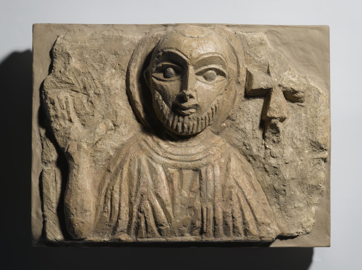 Egy szent mellszobra, Egyiptomból, 4-5. század (festett mészkő) alkotó: Coptic Coptic