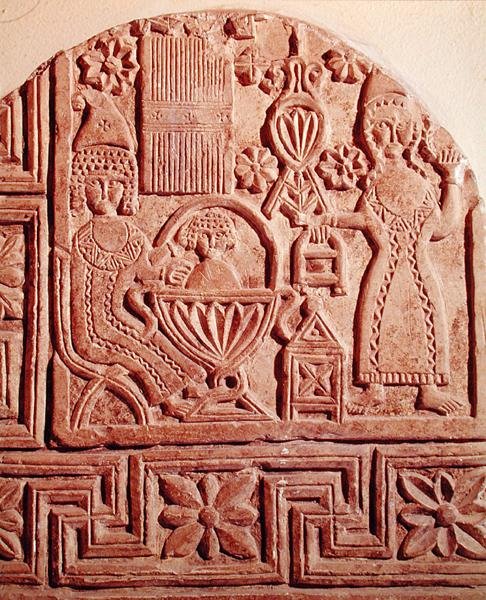 A csecsemő Jézus megfürdetését ábrázoló sztélék alkotó: Coptic Coptic