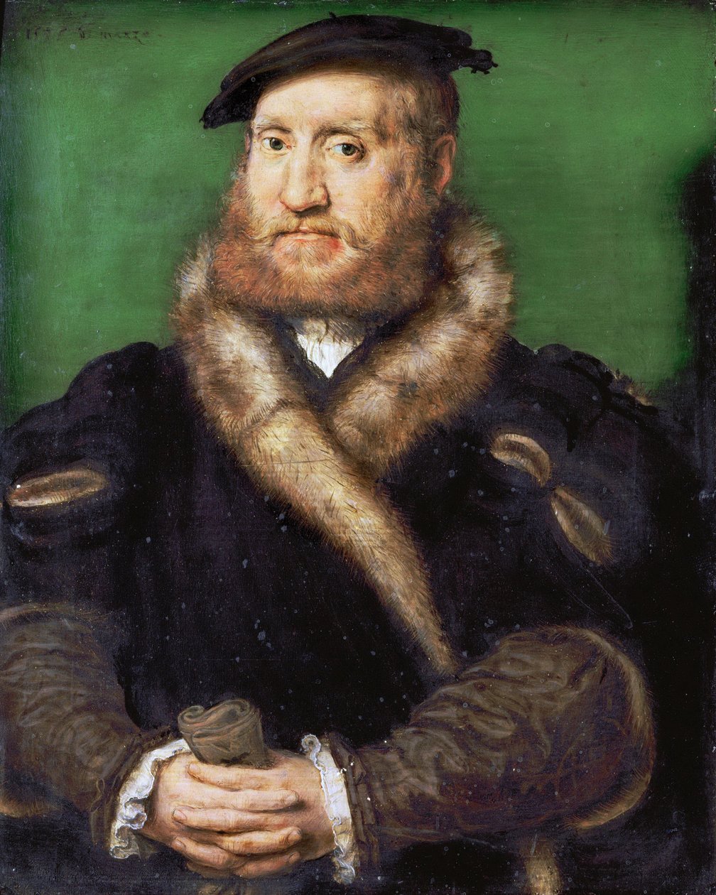 Reneszánsz: Egy szakállas férfi portréja, bundás Corneille de Lyon (1500/10-1575) alkotó: Corneille de Lyon