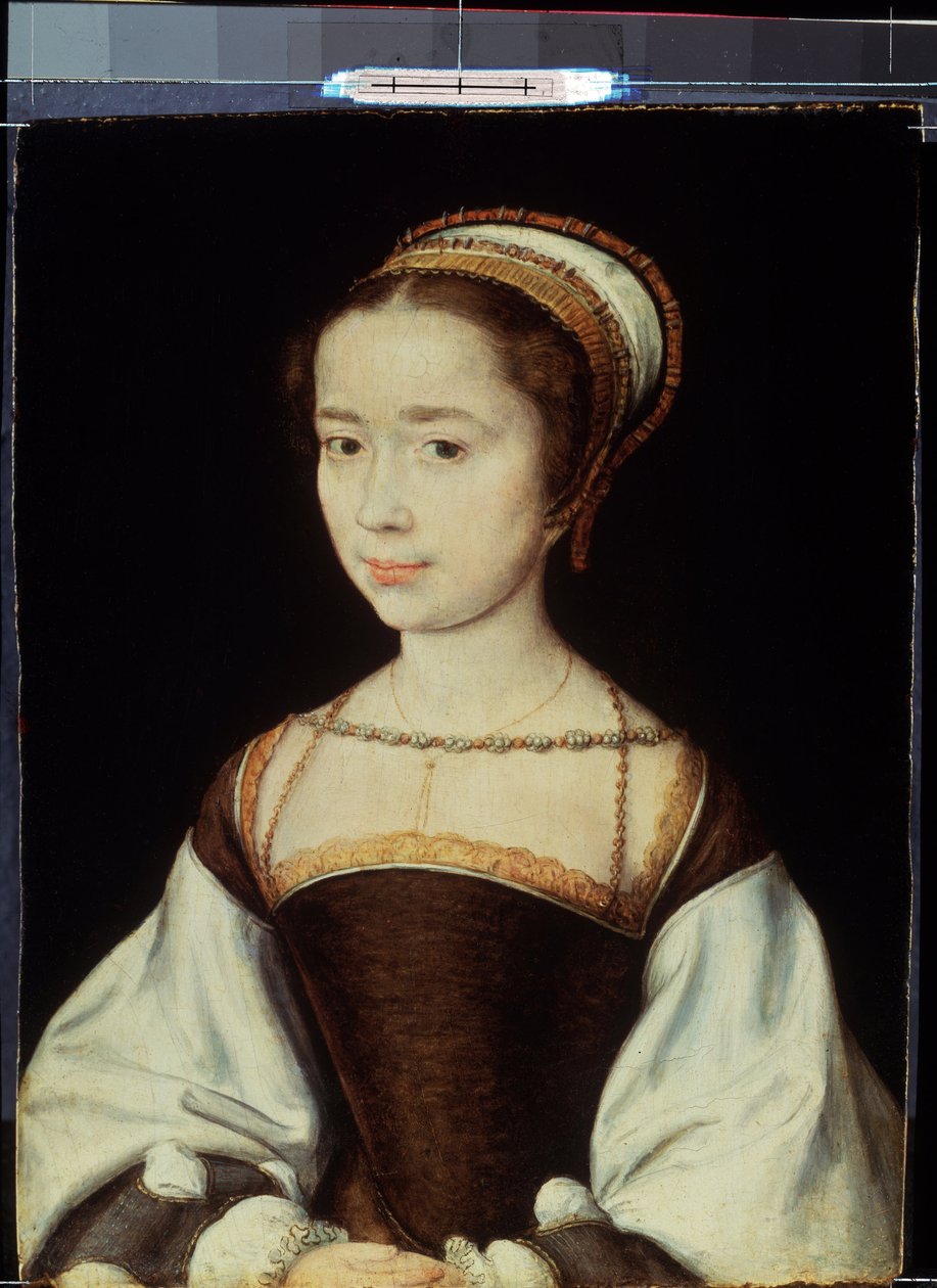 ""Egy fiatal nő portréja"" Corneille De Lyon (Hágai ​​Corneille) festmény (1500/1510-1574) 1530 kb. 20x15,5 cm Szentpétervár, Ermitázs Múzeum alkotó: Corneille de la  Haye