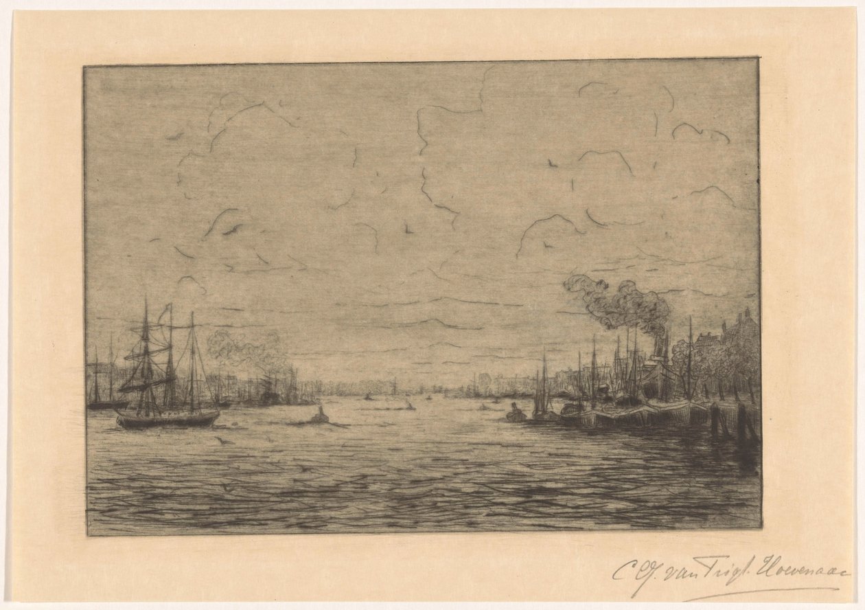 Kilátás a Maasra Rotterdam közelében alkotó: Cornelia Christina Johanna van Trigt Hoevenaar (signed by artist)