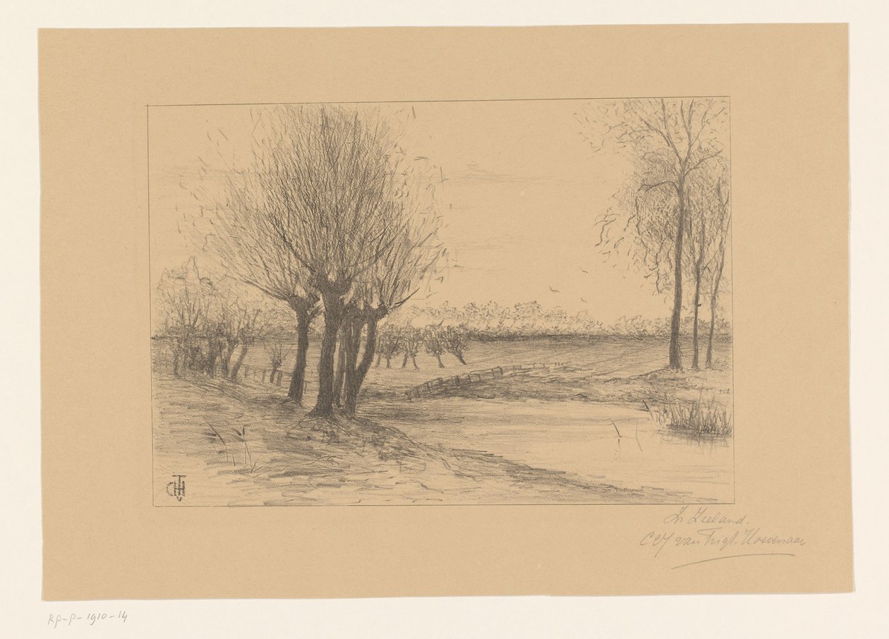Rét szárfüzekkel Zeelandon (cím az objektumon) alkotó: Cornelia Christina Johanna van Trigt Hoevenaar (signed by artist)
