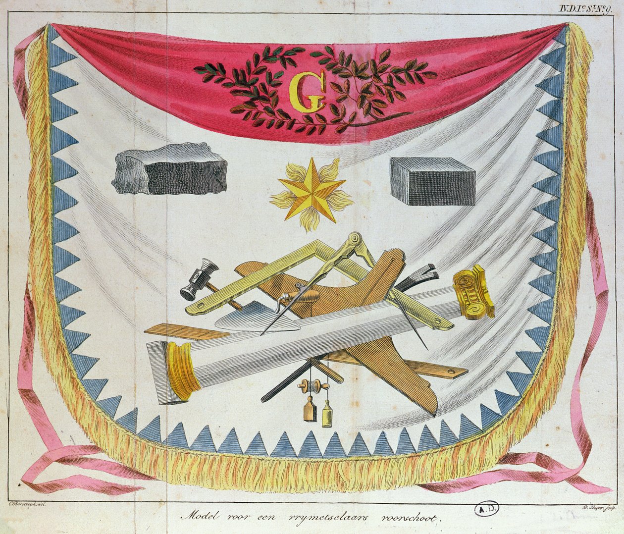 Szabadkőműves kötény, 1826 alkotó: Cornelis Borsteegh
