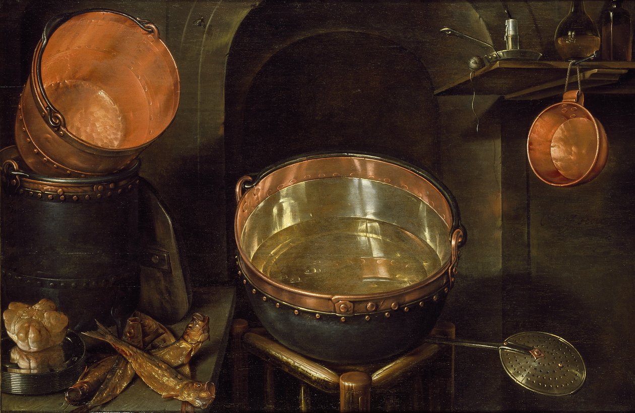 Csendélet konyhai eszközökkel, 17. század alkotó: Cornelis Jacobsz