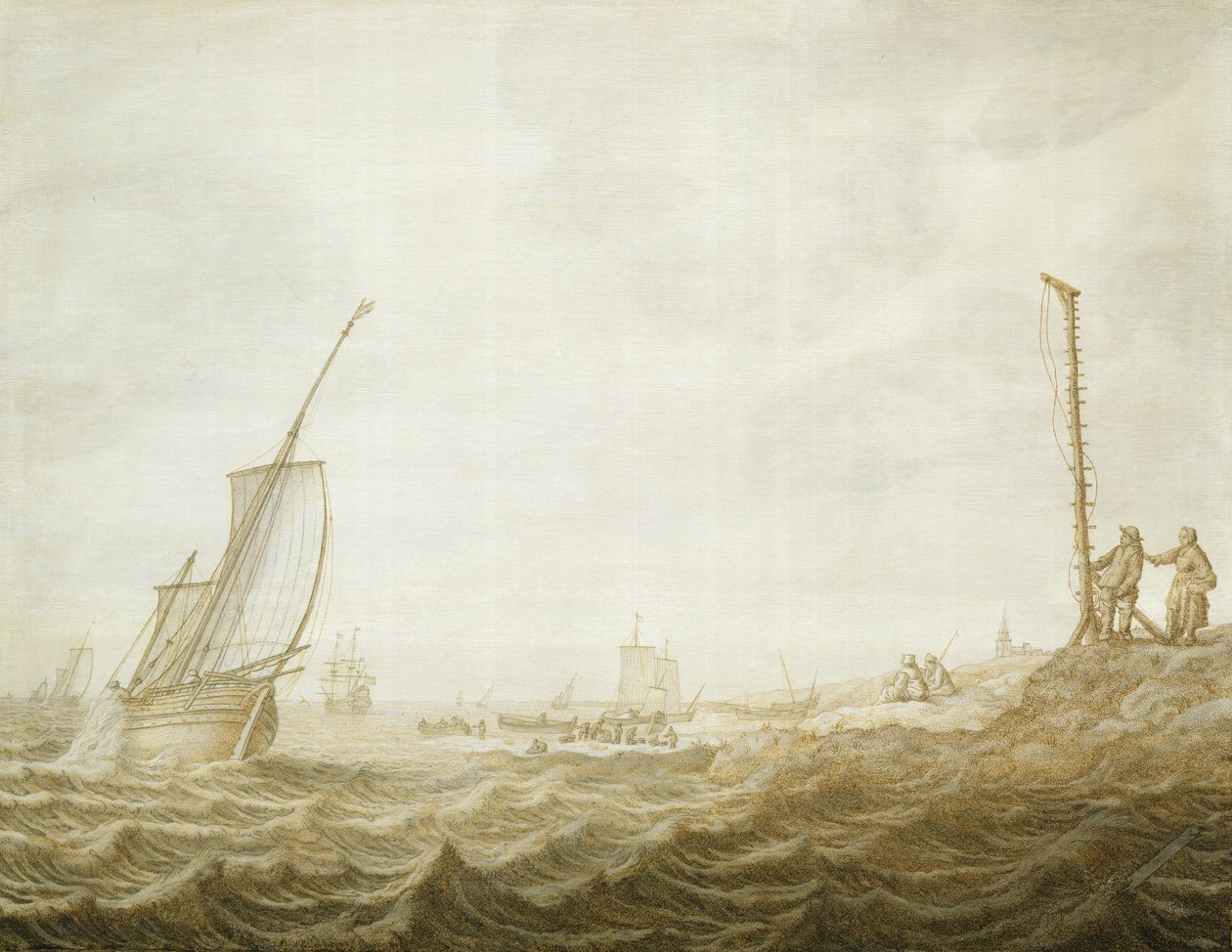 Egy parti jelenet Grisaille-je figurákkal alkotó: Cornelis Pietersz. de Mooy
