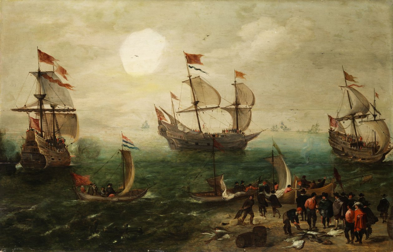 Tengeri darab három nagy vitorlás hajóval alkotó: Pieter Cornelisz. Verbeeck