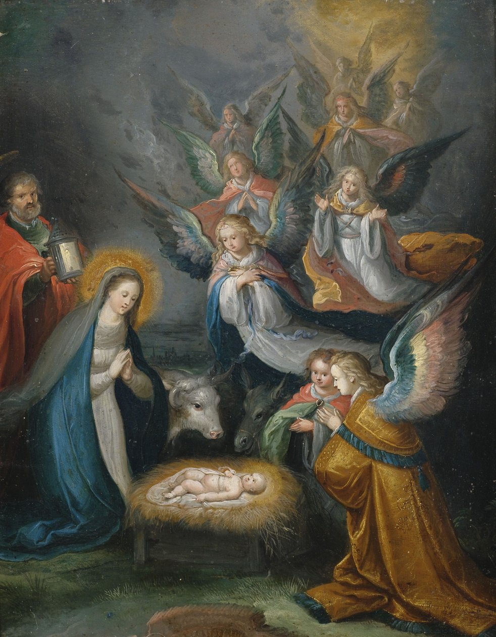 A Szent Család angyalokkal a gyermek imádatában alkotó: Cornelis de Baellieur