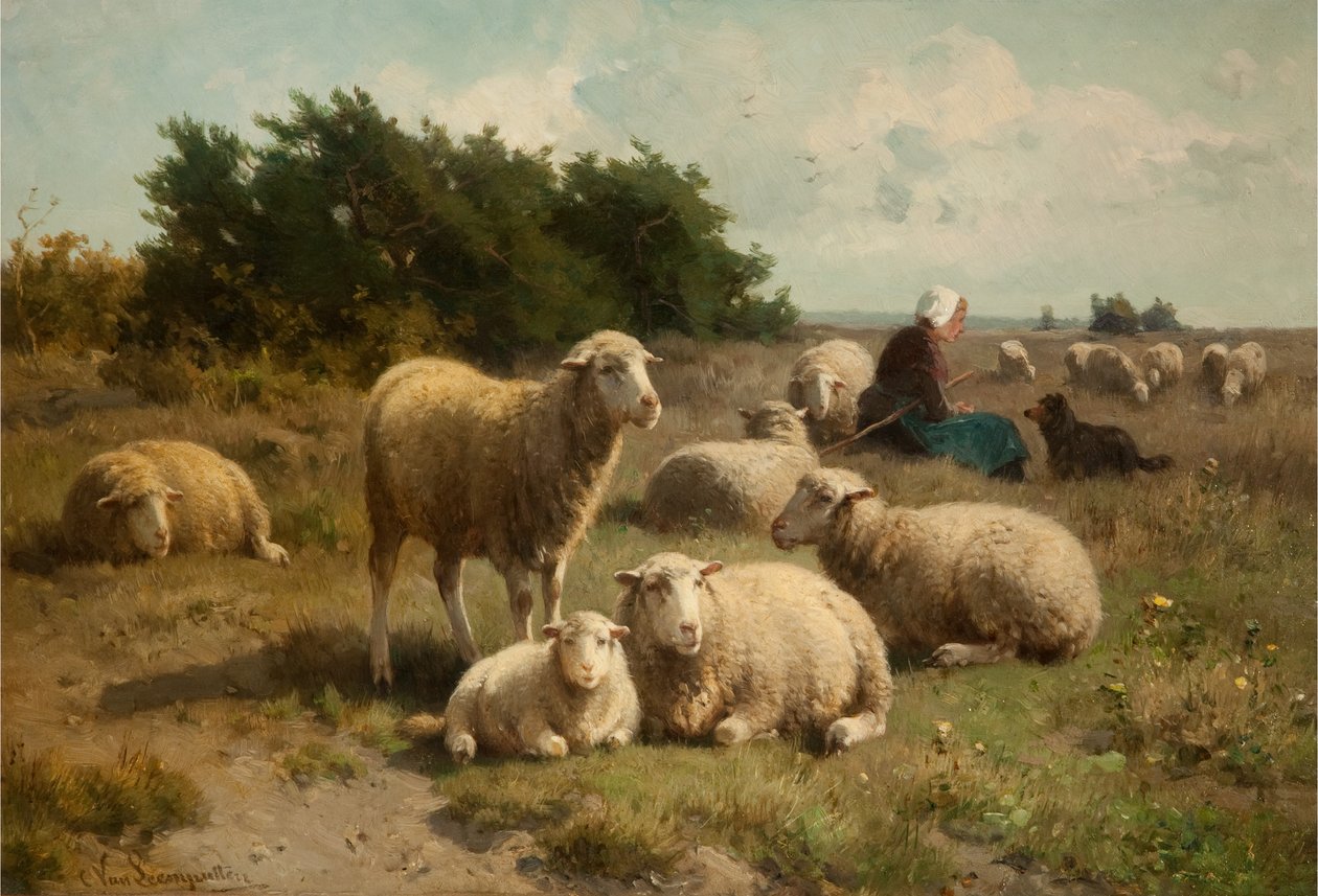 Holland táj pásztorlánnyal alkotó: Cornelis van Leemputten