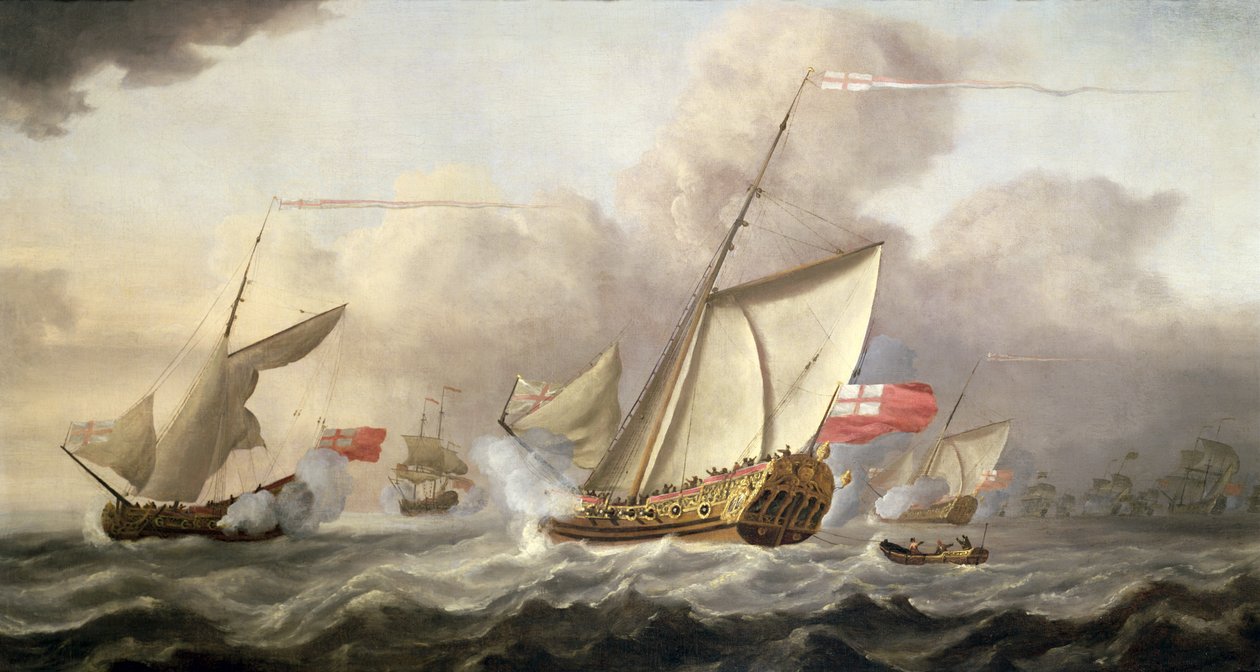 A „Mary” királyi jacht üdvözletét váltja, 18. század alkotó: Cornelis van de Velde