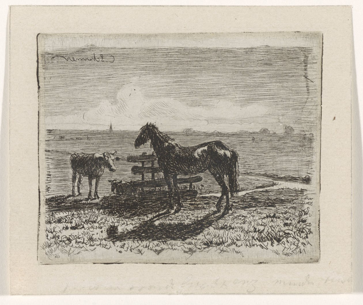 Legelő lóval és két tehénnel alkotó: Cornelis Albertus Johannes Schermer