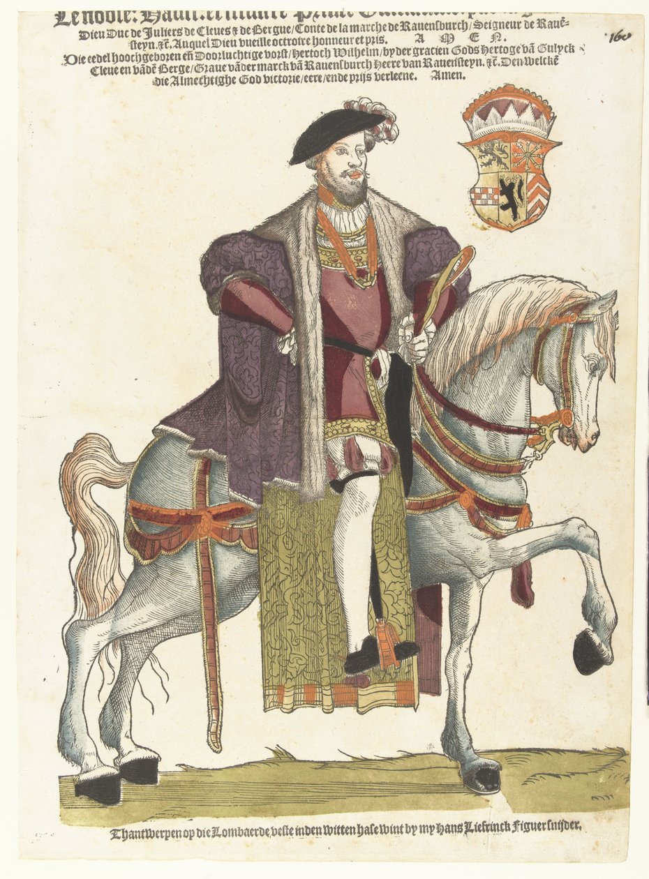 Willem van Cleves herceg, Jülich és Berg, Mark grófja, Ravenstein ura lóháton álló portréja alkotó: Cornelis Anthonisz. (manner of)