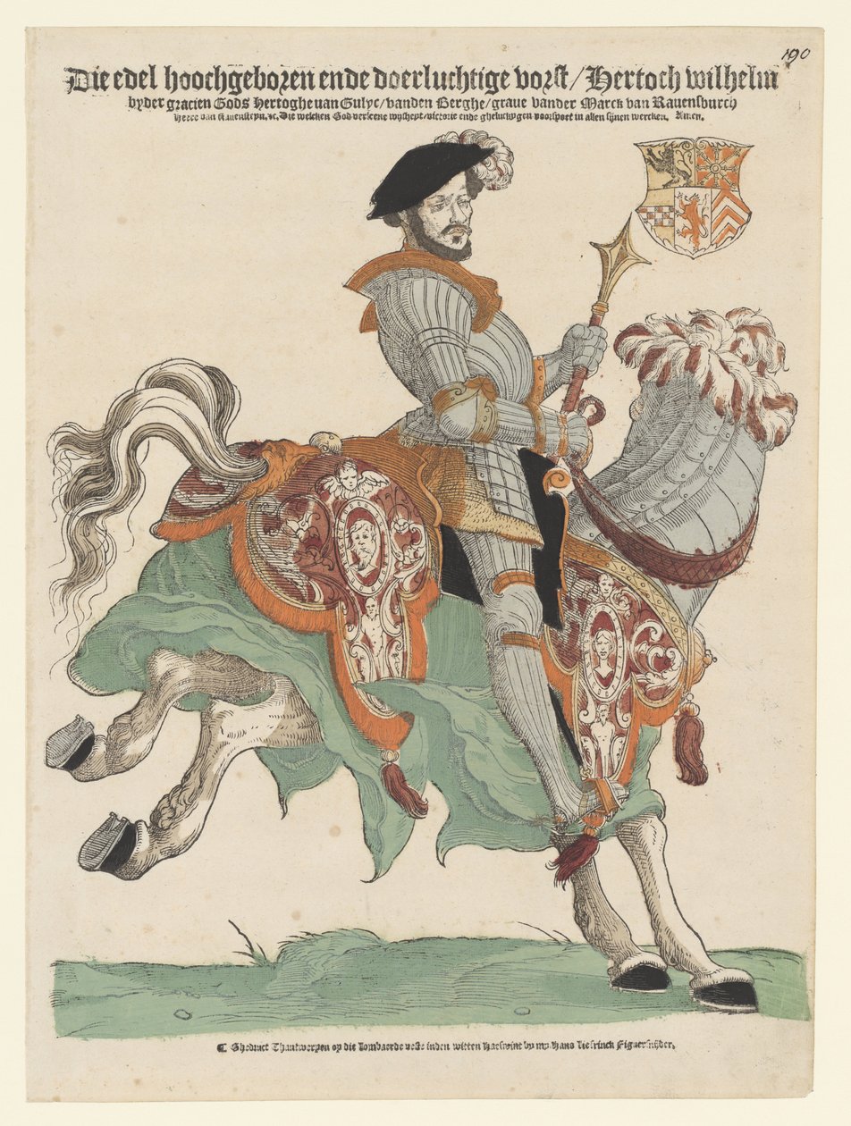 Willem van Cleves herceg, Jülich és Berg, Mark grófja, Ravenstein ura lóháton álló portréja alkotó: Cornelis Anthonisz. (manner of)