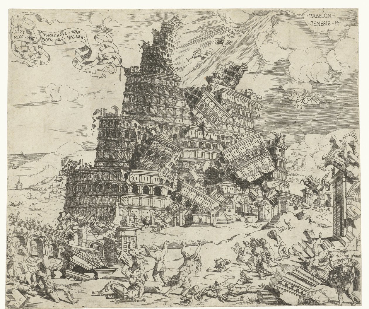 Bábel tornyának leomlása alkotó: Cornelis Anthonisz.