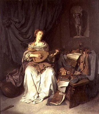 Lány énekel és játszik lanton alkotó: Cornelis Pietersz Bega
