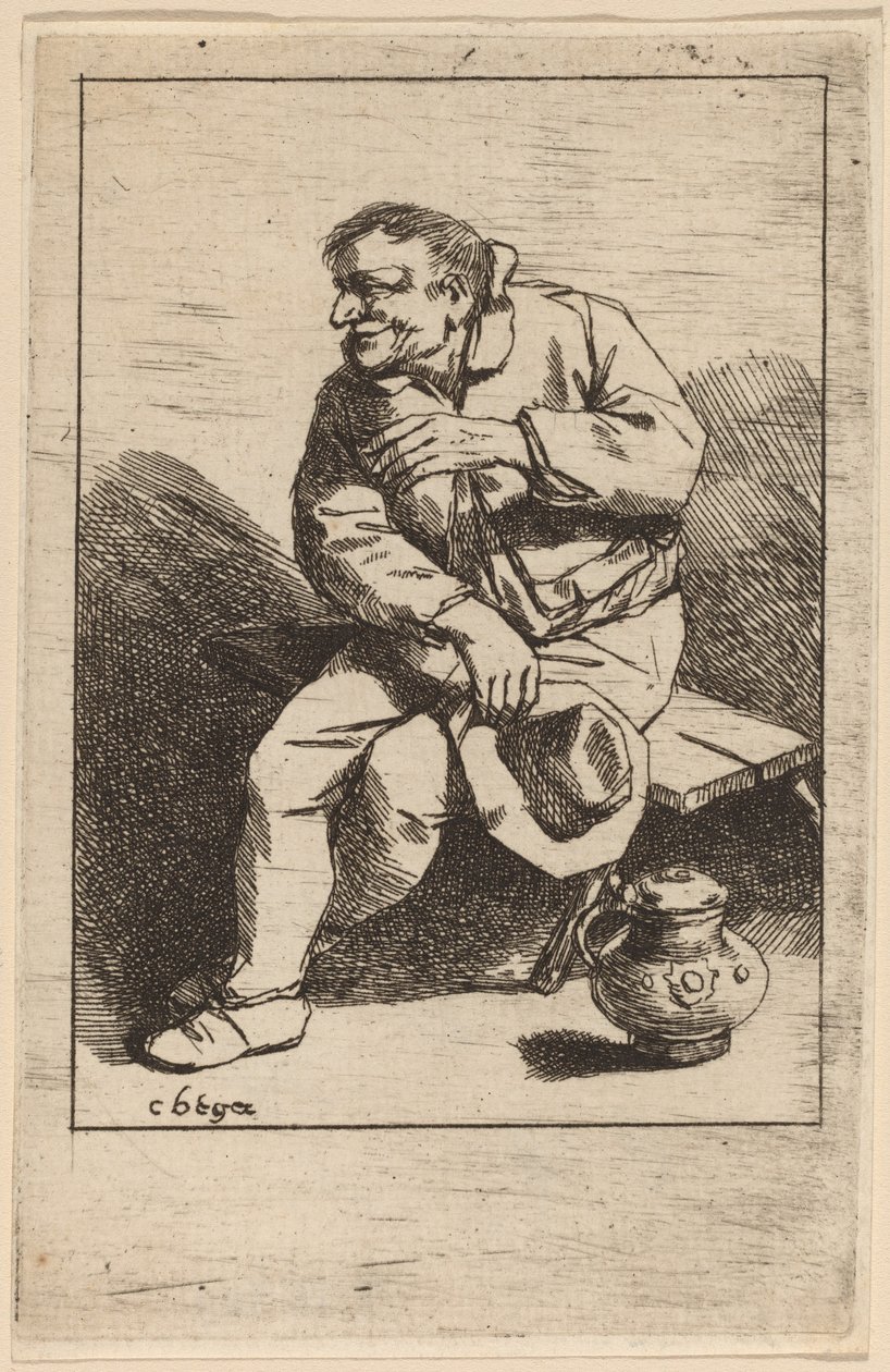 Ülő ember kalapjával a jobb kezében alkotó: Cornelis Pietersz Bega