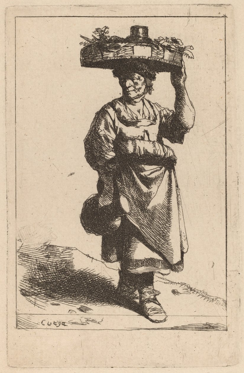 Nő hordozó kosarat alkotó: Cornelis Pietersz Bega