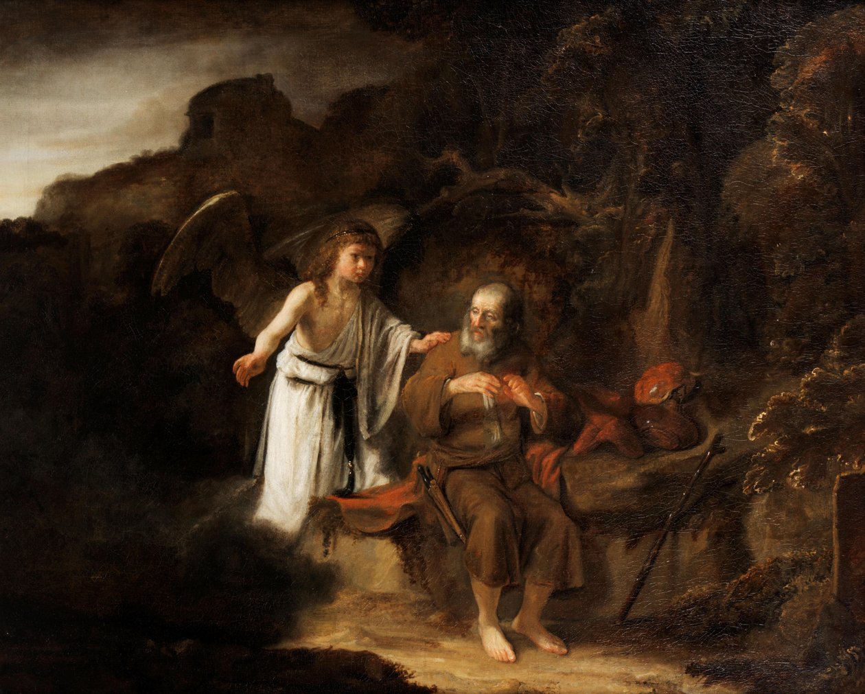 Holland:  Landschap met Elia en de engel Tájkép Illéssel és az angyallal alkotó: Cornelis Bisschop