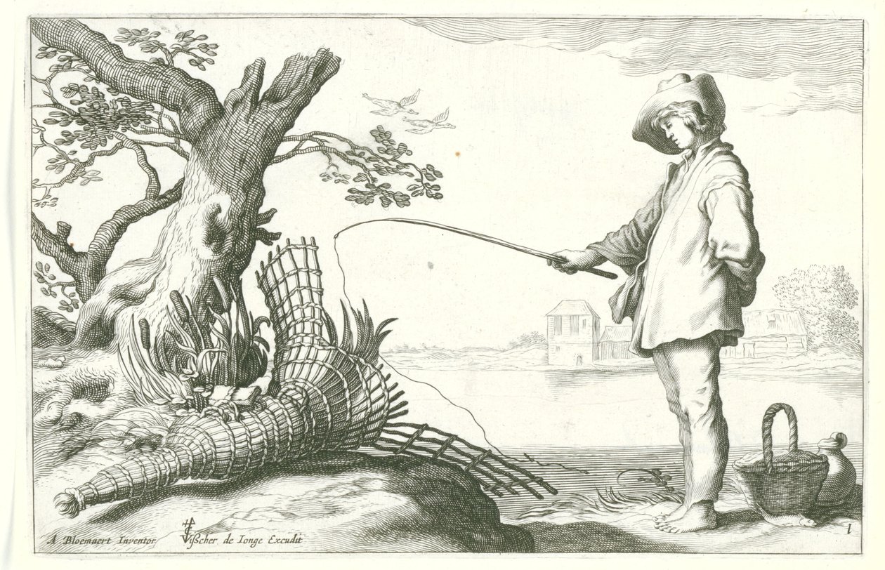 A fiatal halász Négy pásztorjelenet (sorozat címe) alkotó: Cornelis Bloemaert (II) (possibly)