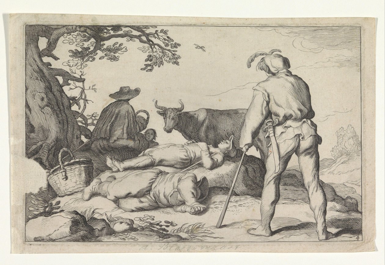 Veehoeders Négy pásztorjelenet (sorozat címe) Szabadidős örömök (sorozat címe) alkotó: Cornelis Bloemaert (II) (possibly)
