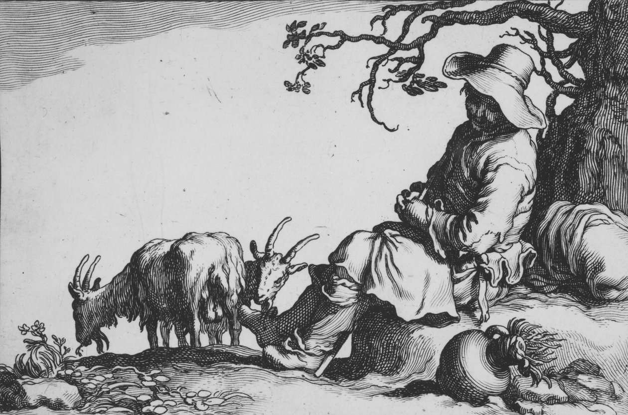 Pásztorkodás kecskepásztorral és kecskékkel, a Tizenhat paraszti alany sorozatból, 17. század. alkotó: Cornelis Bloemaert
