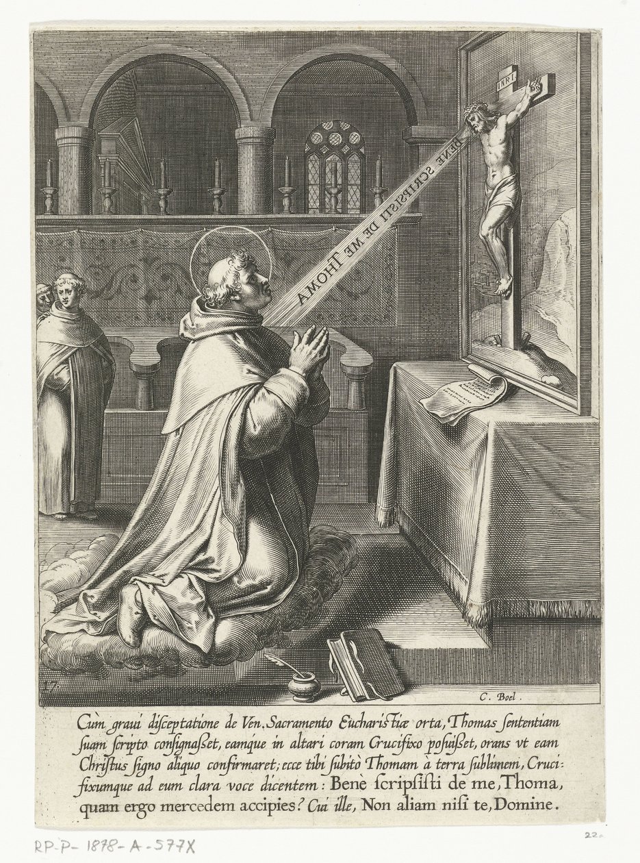 Aquinói Szent Tamás egy feszülettel beszélget Aquinói Szent Tamás élete (sorozat címe) alkotó: Cornelis Boel