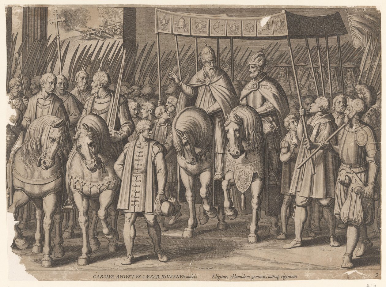 V. Károly császári koronázása Bolognában, 1530 V. Károly diadalai (sorozat címe) alkotó: Cornelis Boel